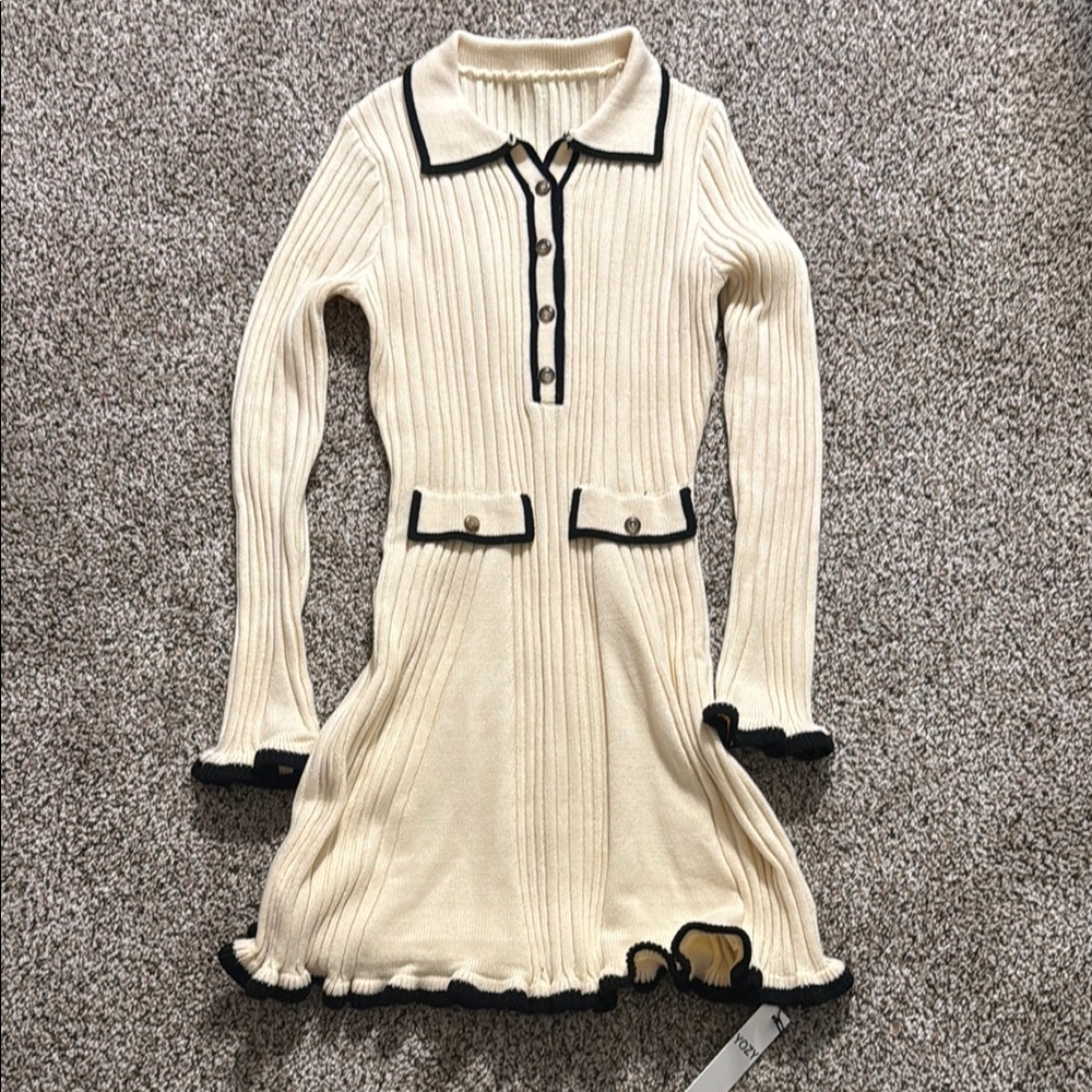 Elegant Cream Dress with Black Trim